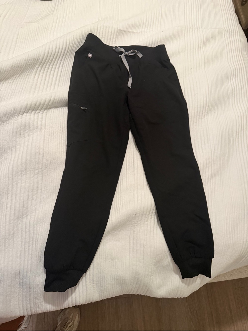 Figs Women's Black Jogger Pants with Gray Drawstring